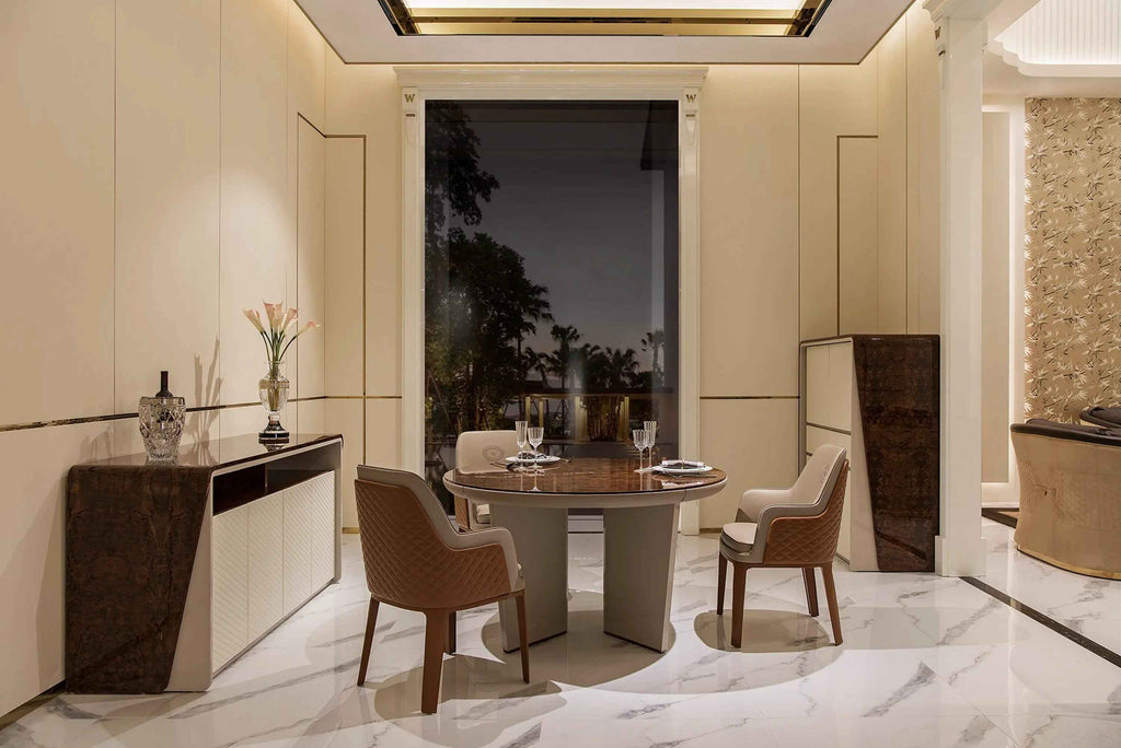 Table à manger ronde de luxe en marbre, style moderne et minimaliste