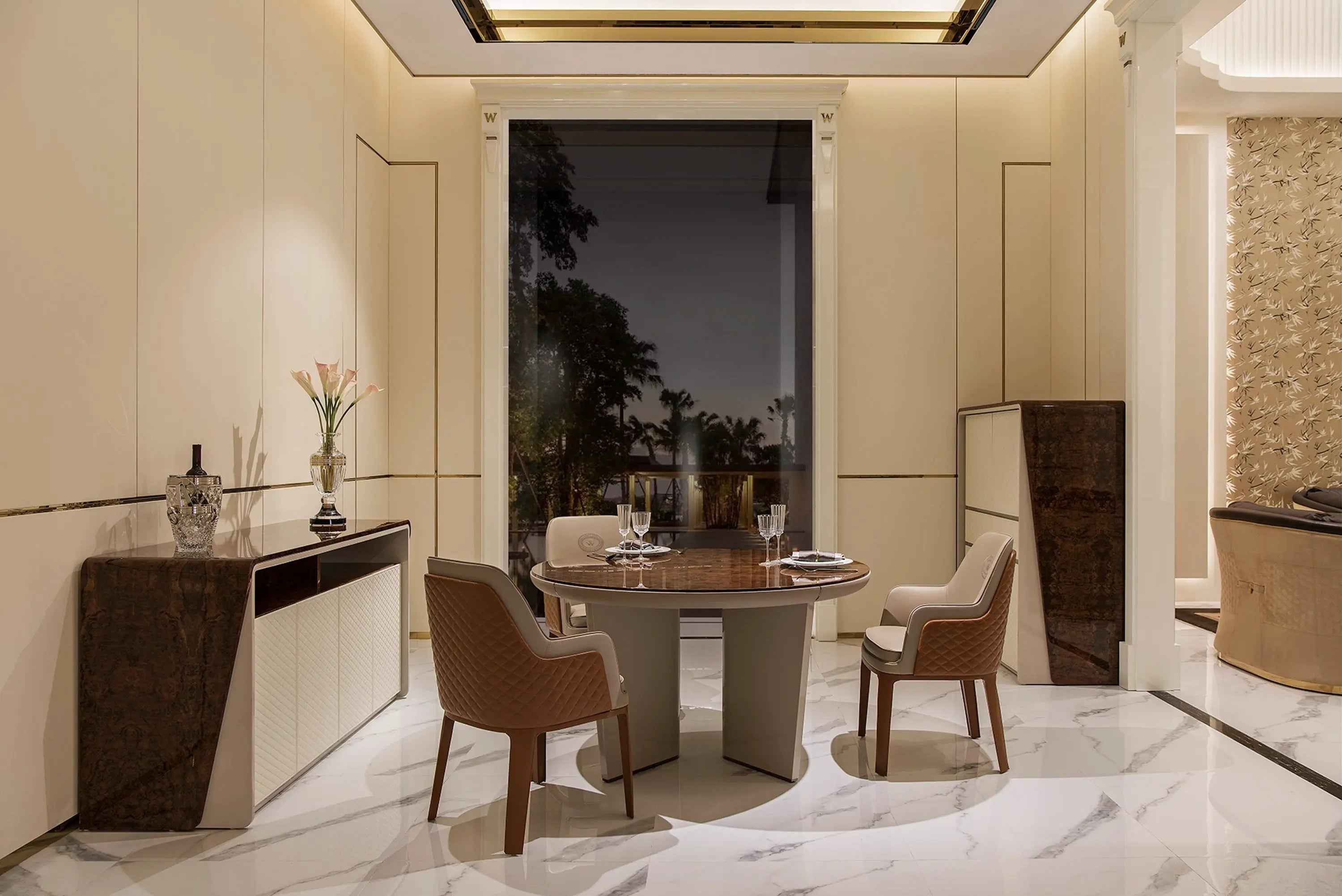 Table à manger ronde de luxe en marbre, style moderne et minimaliste
