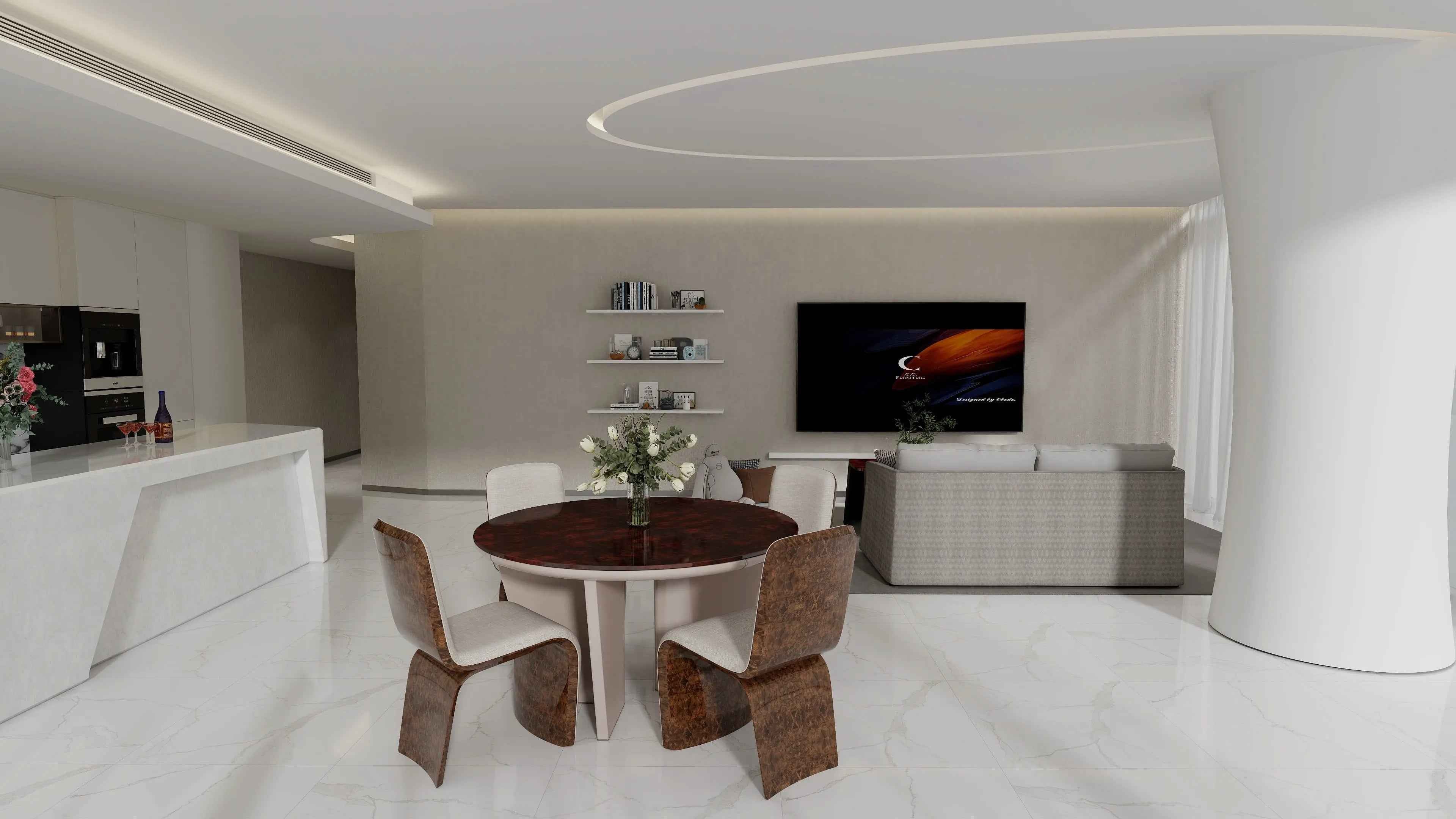Table à manger ronde de luxe en marbre, style moderne et minimaliste