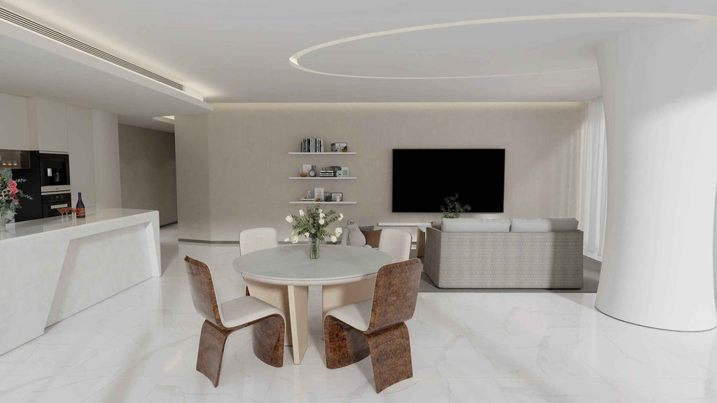 Table à manger ronde de luxe en marbre, style moderne et minimaliste