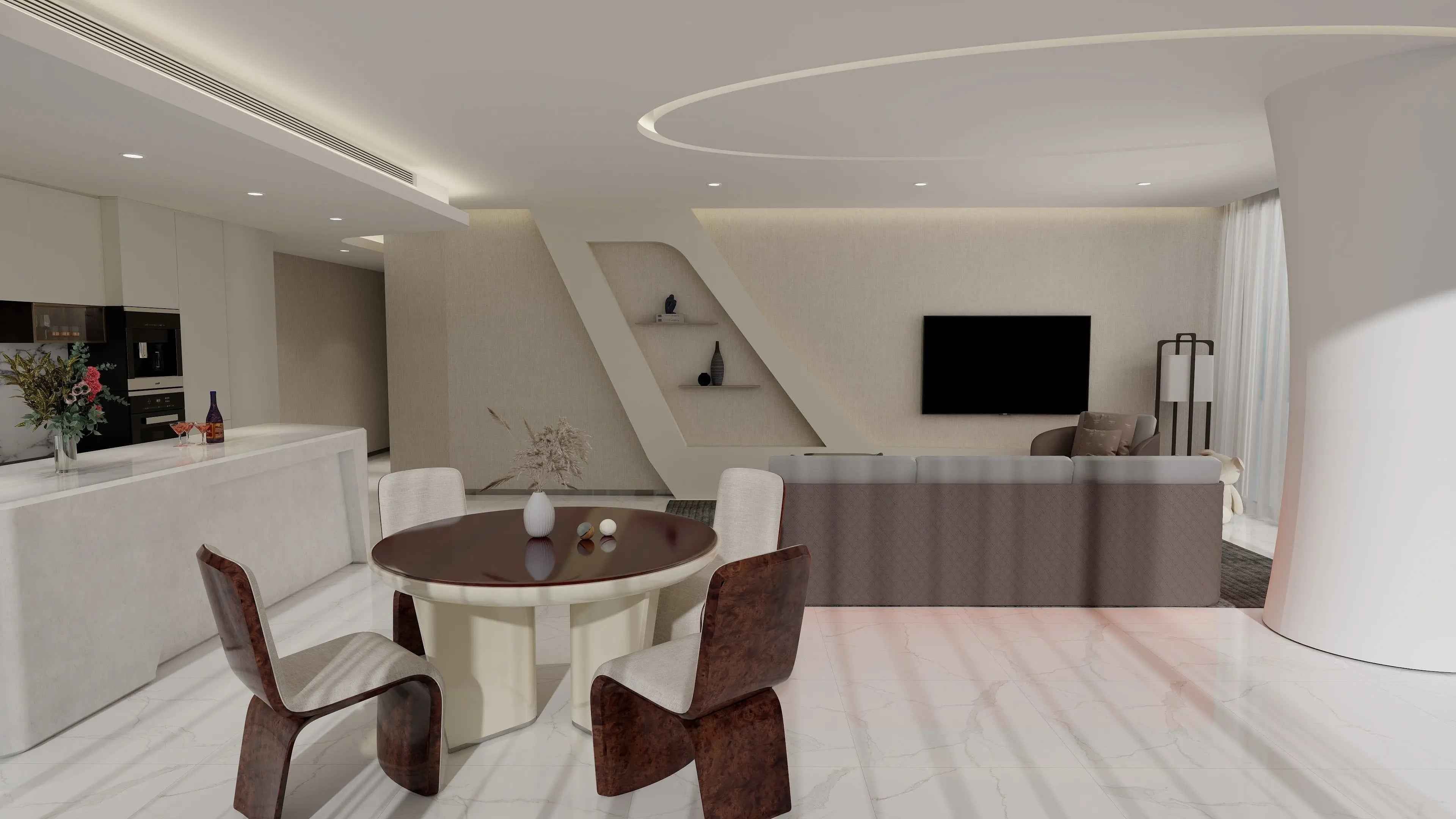 Table à manger ronde de luxe en marbre, style moderne et minimaliste