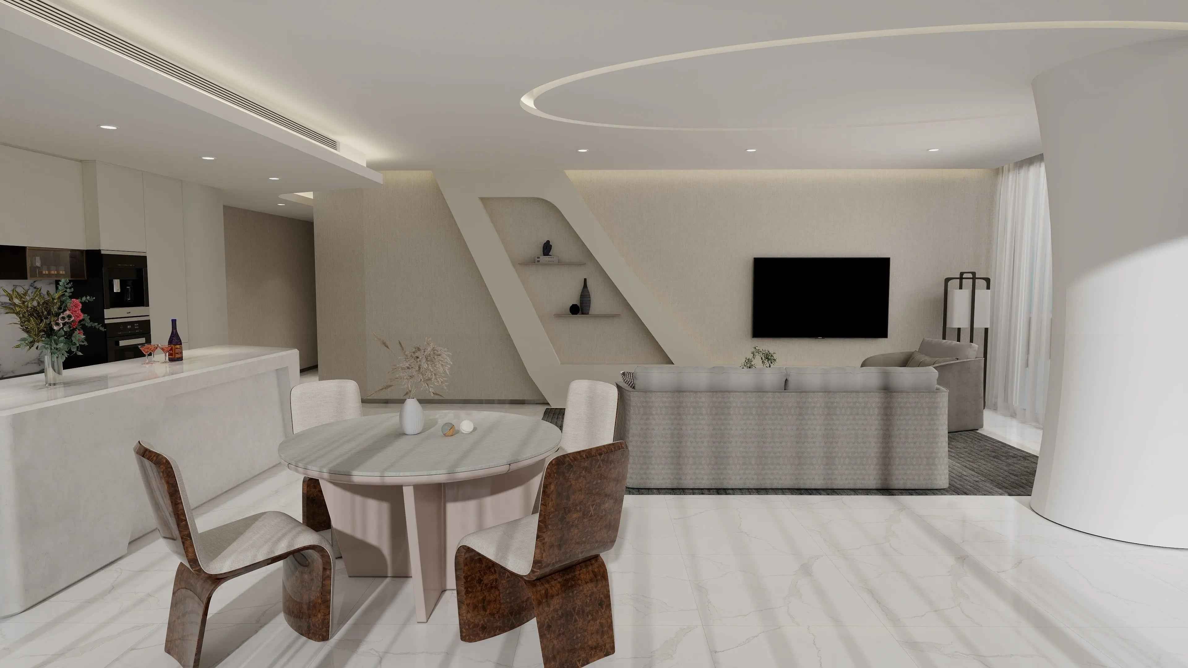 Table à manger ronde de luxe en marbre, style moderne et minimaliste
