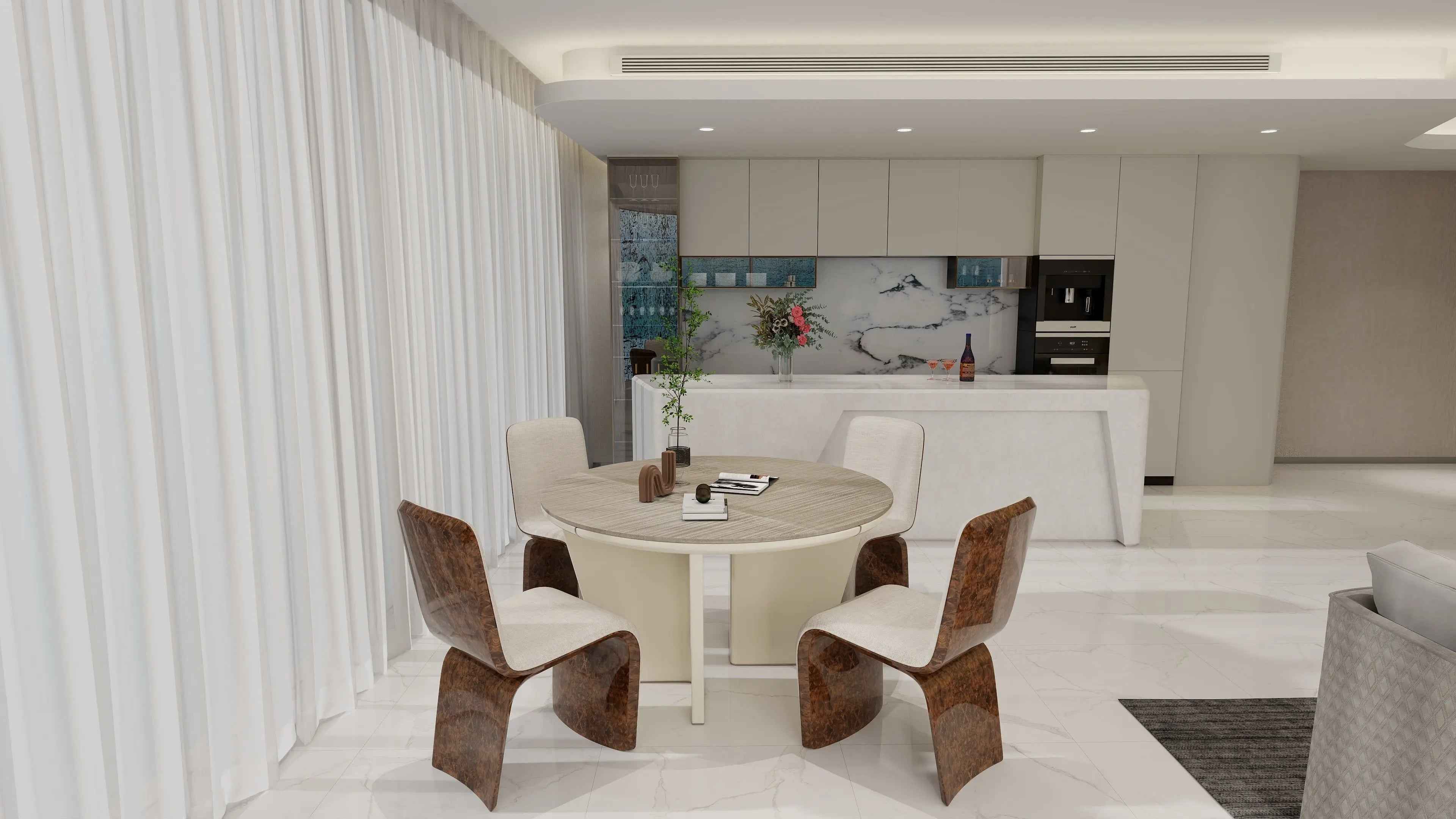 Table à manger ronde de luxe en marbre, style moderne et minimaliste