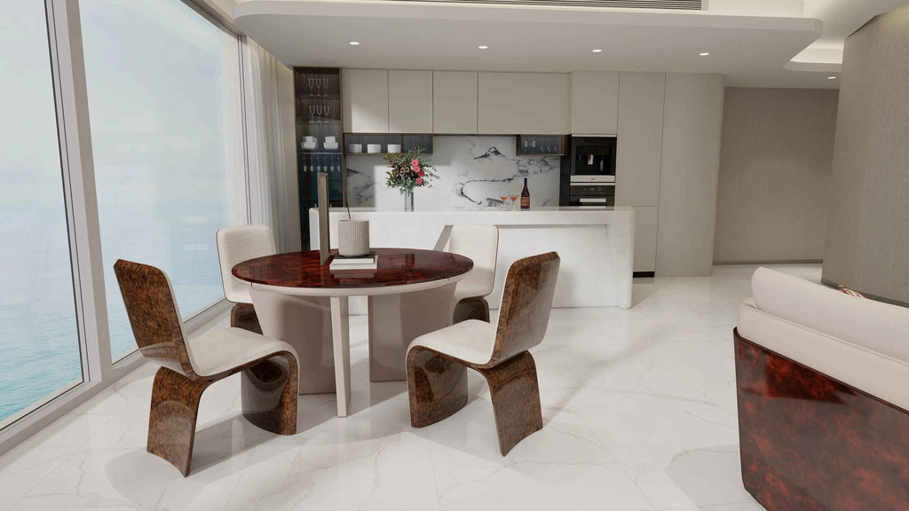 Table à manger ronde de luxe en marbre, style moderne et minimaliste