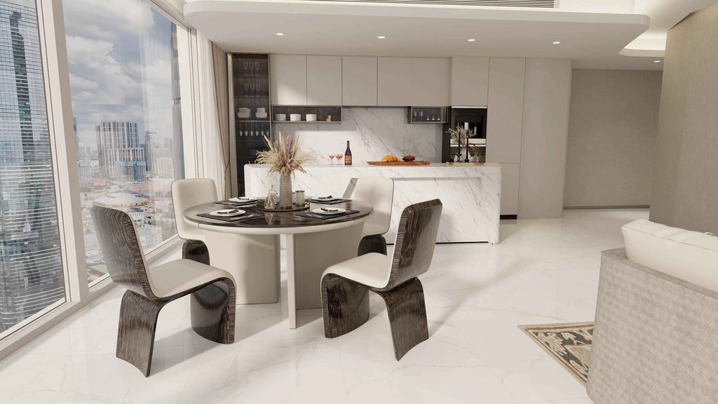 Table à manger ronde de luxe en marbre, style moderne et minimaliste