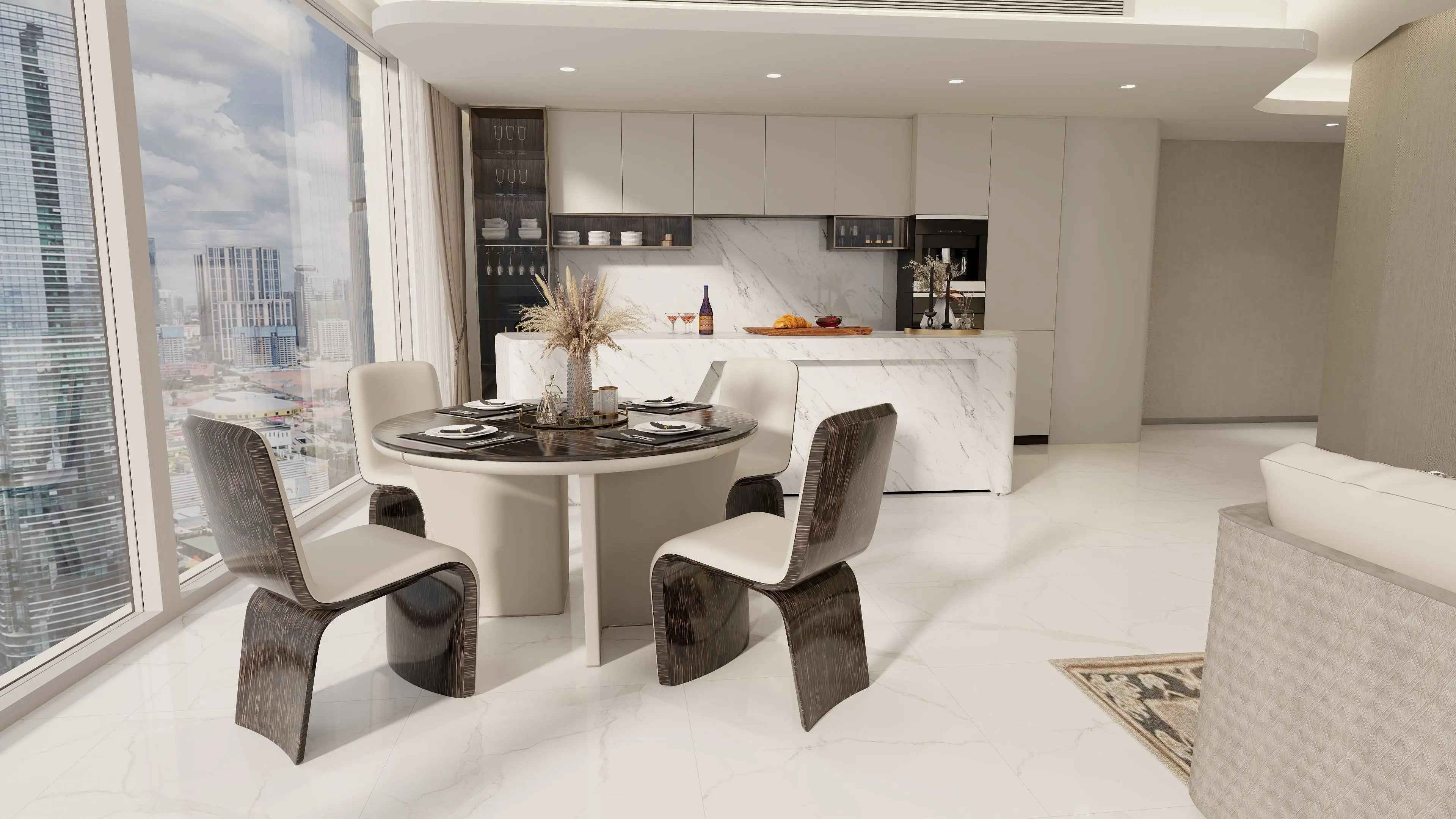 Table à manger ronde de luxe en marbre, style moderne et minimaliste