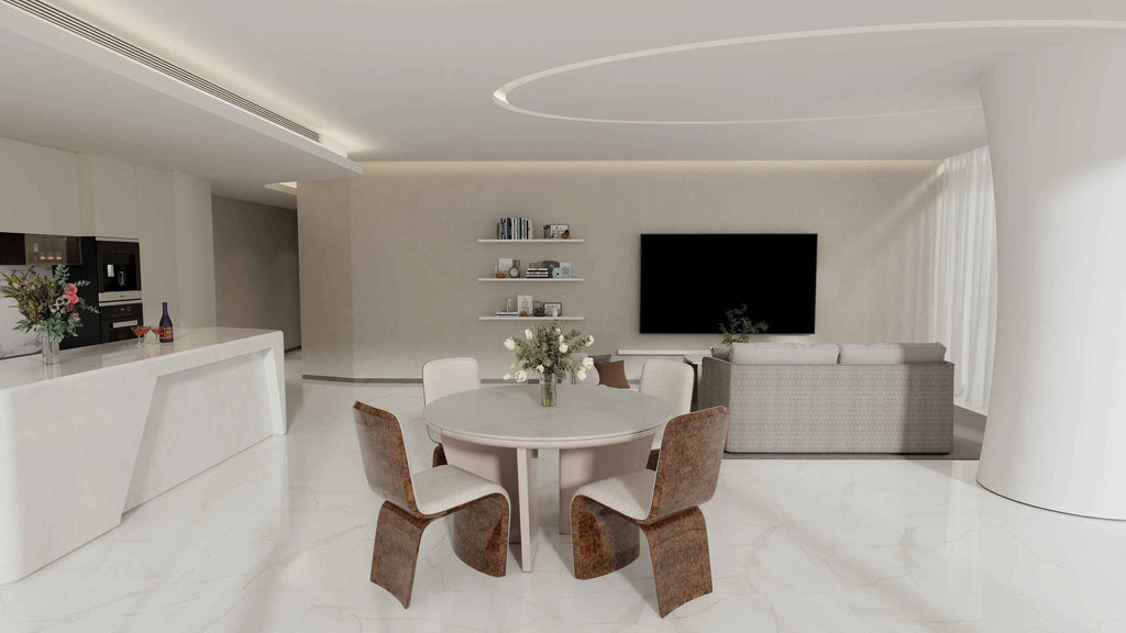 Table à manger ronde de luxe en marbre, style moderne et minimaliste
