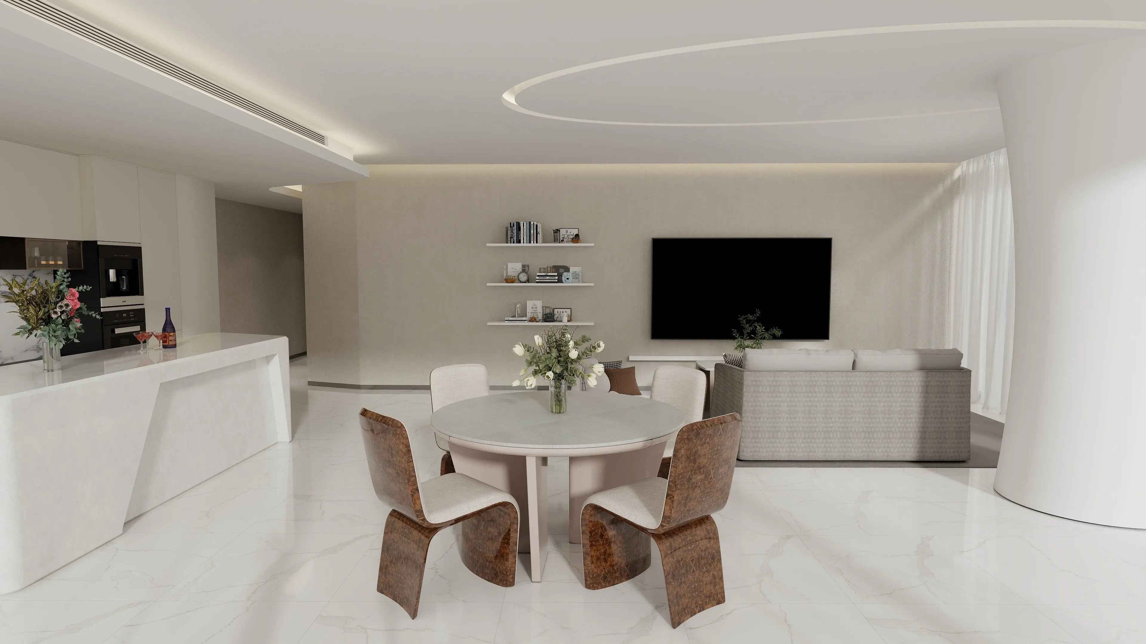 Table à manger ronde de luxe en marbre, style moderne et minimaliste