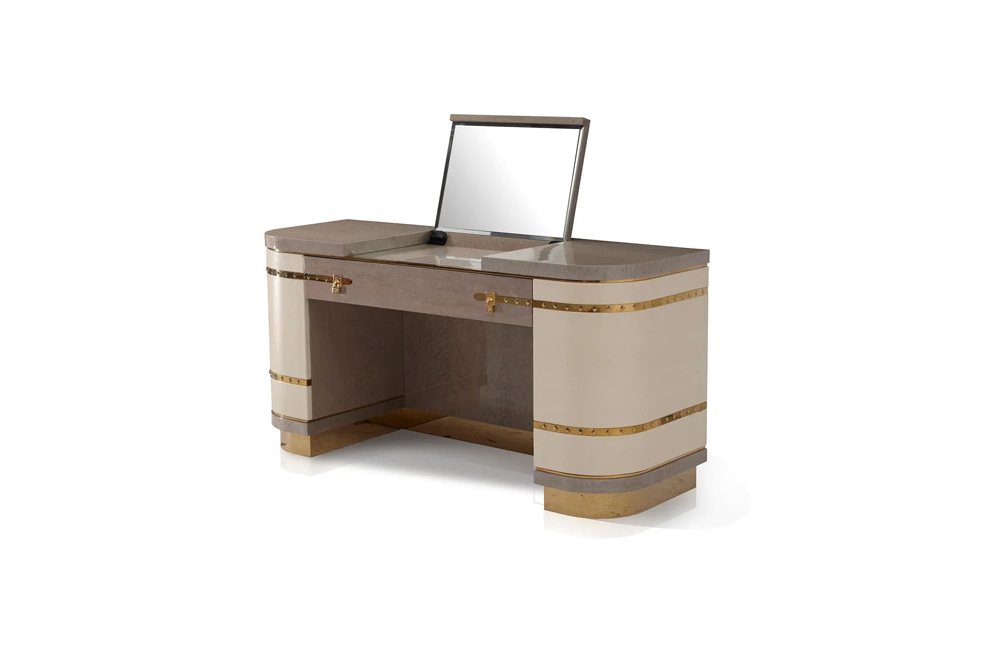 Coiffeuse de luxe en cuir avec base en métal et motif diamant