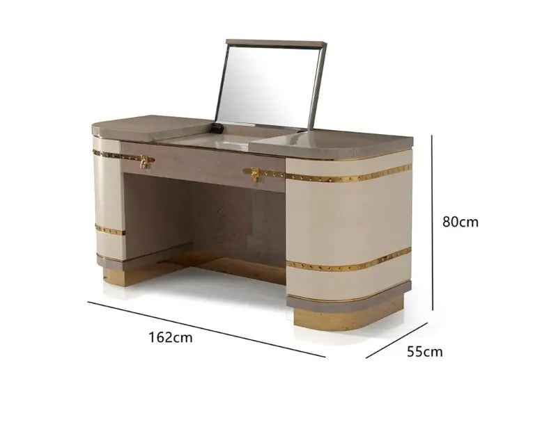 Coiffeuse de luxe en cuir avec base en métal et motif diamant