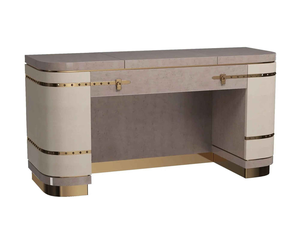 Coiffeuse de luxe en cuir avec base en métal et motif diamant