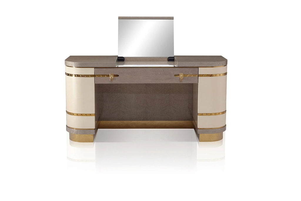 Coiffeuse de luxe en cuir avec base en métal et motif diamant