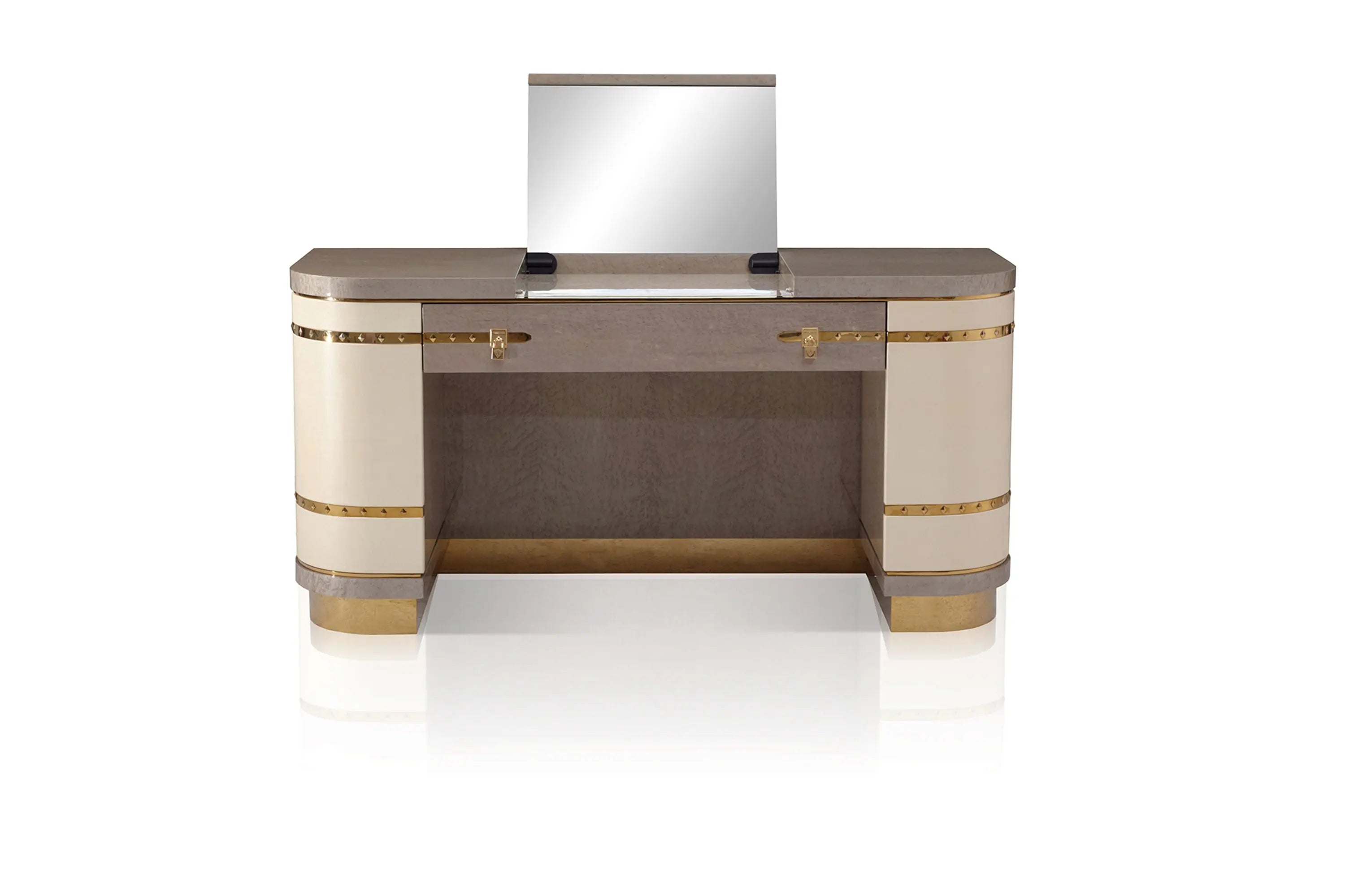 Coiffeuse de luxe en cuir avec base en métal et motif diamant