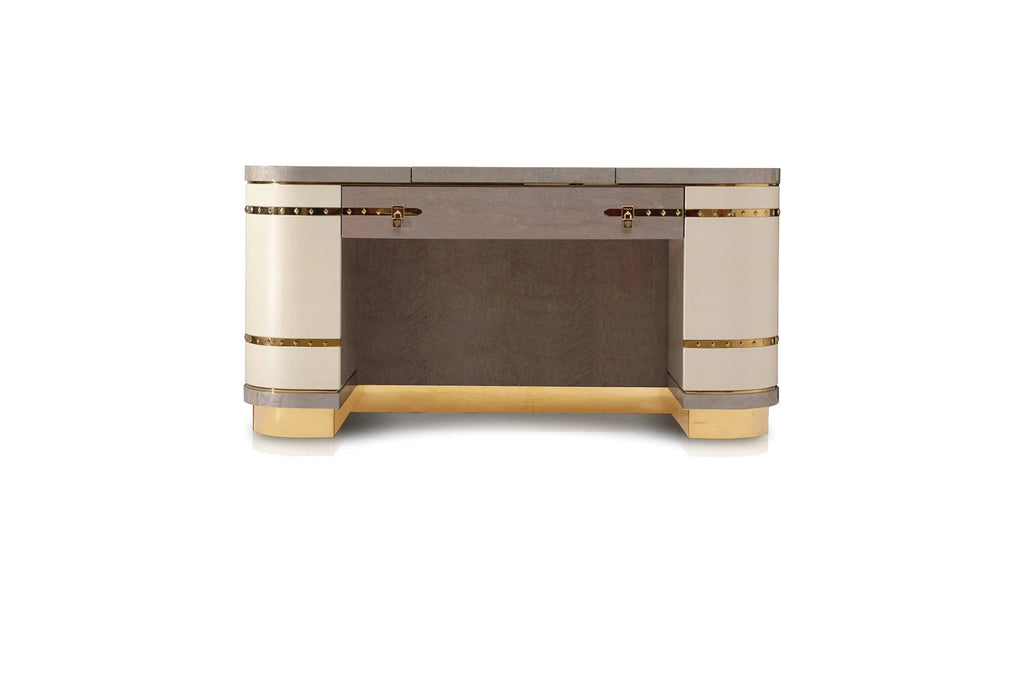 Coiffeuse de luxe en cuir avec base en métal et motif diamant