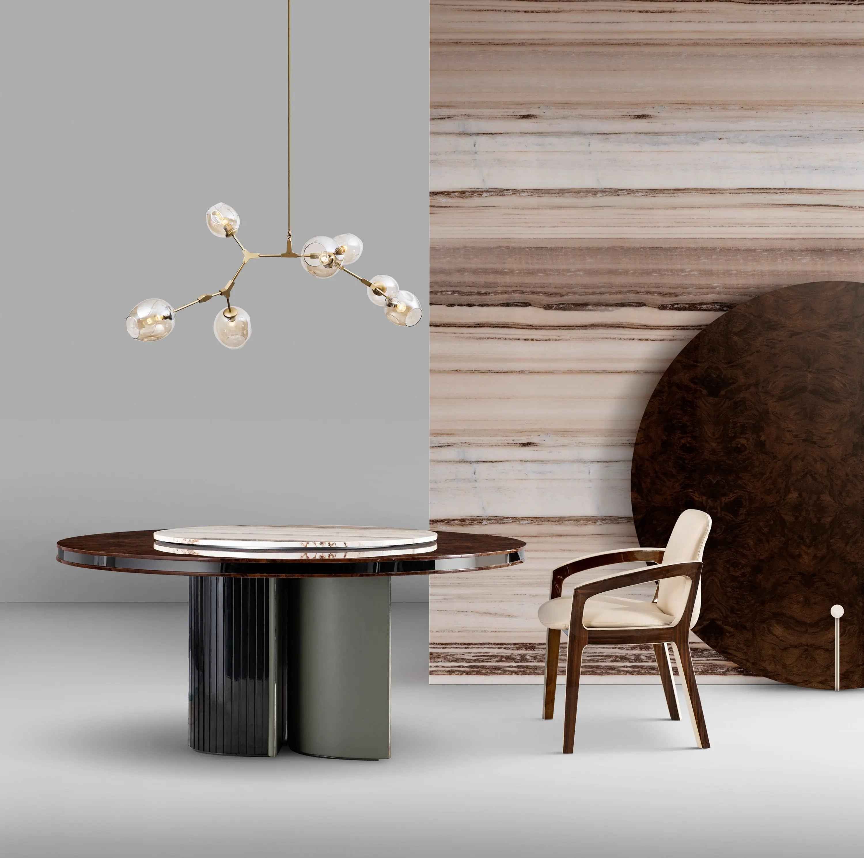 Table à manger moderne en marbre italien avec base en acier inoxydable