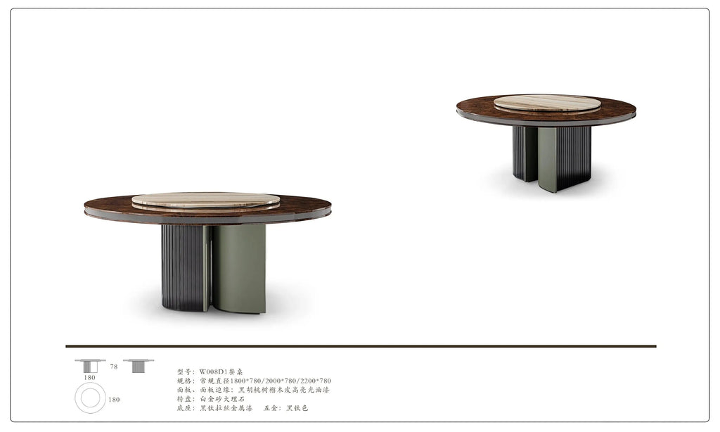 Table à manger moderne en marbre italien avec base en acier inoxydable