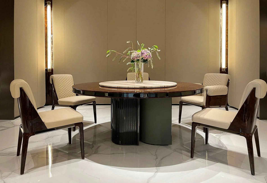 Table à manger moderne en marbre italien avec base en acier inoxydable