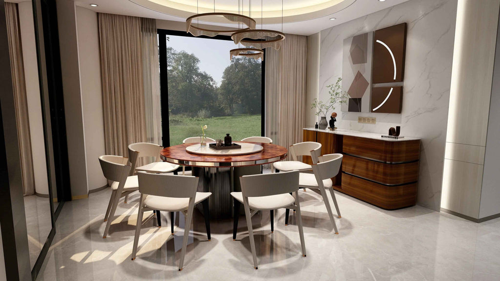 Table à manger moderne en marbre italien avec base en acier inoxydable