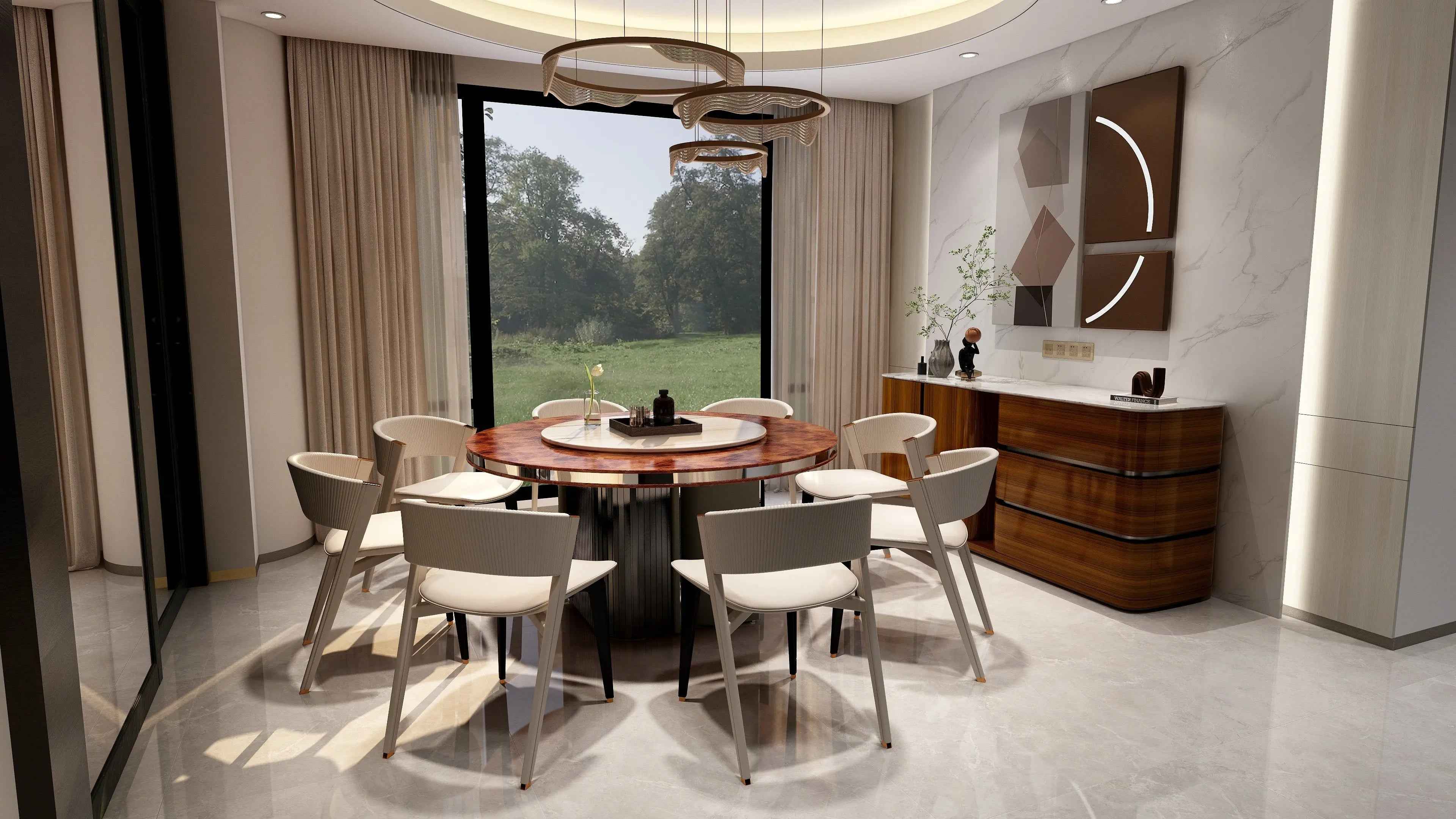 Table à manger moderne en marbre italien avec base en acier inoxydable