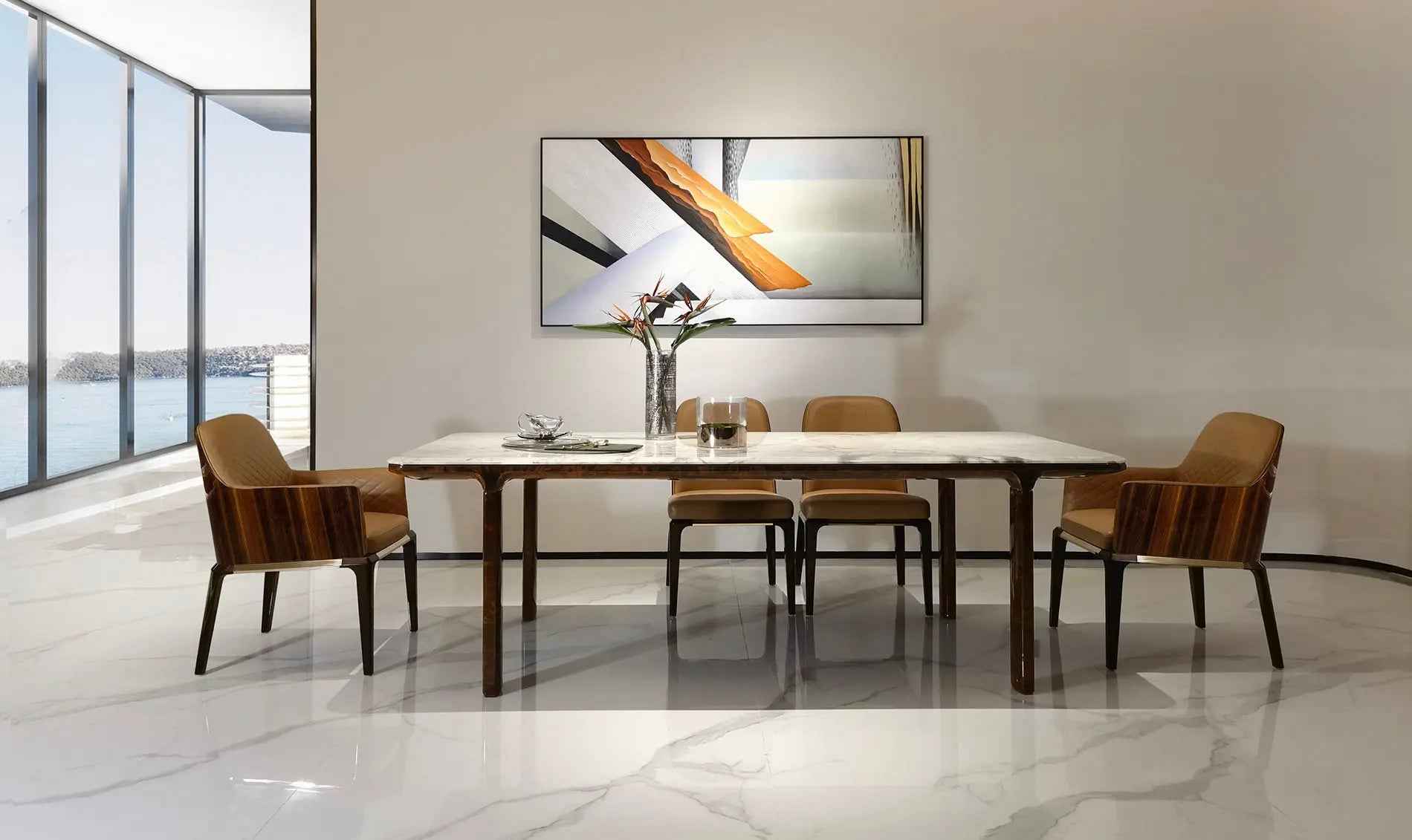 Table à manger moderne en marbre pour un repas élégant