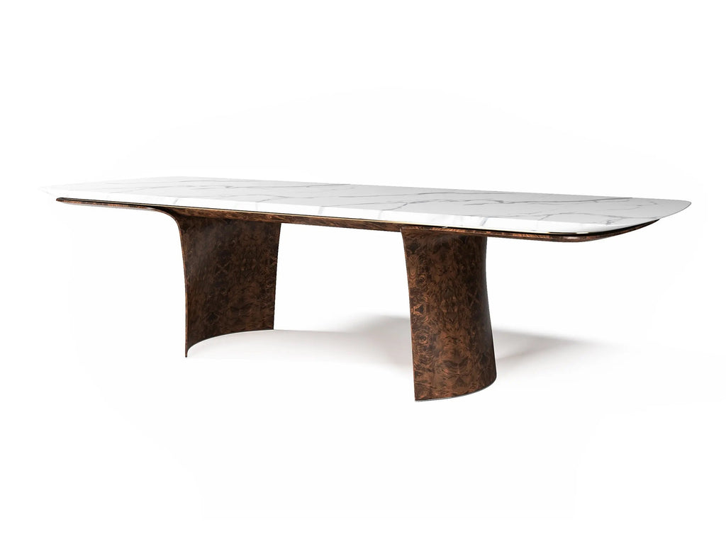 Table à manger moderne en marbre longue avec base en bois
