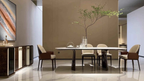 Table à manger moderne en marbre longue avec base en bois
