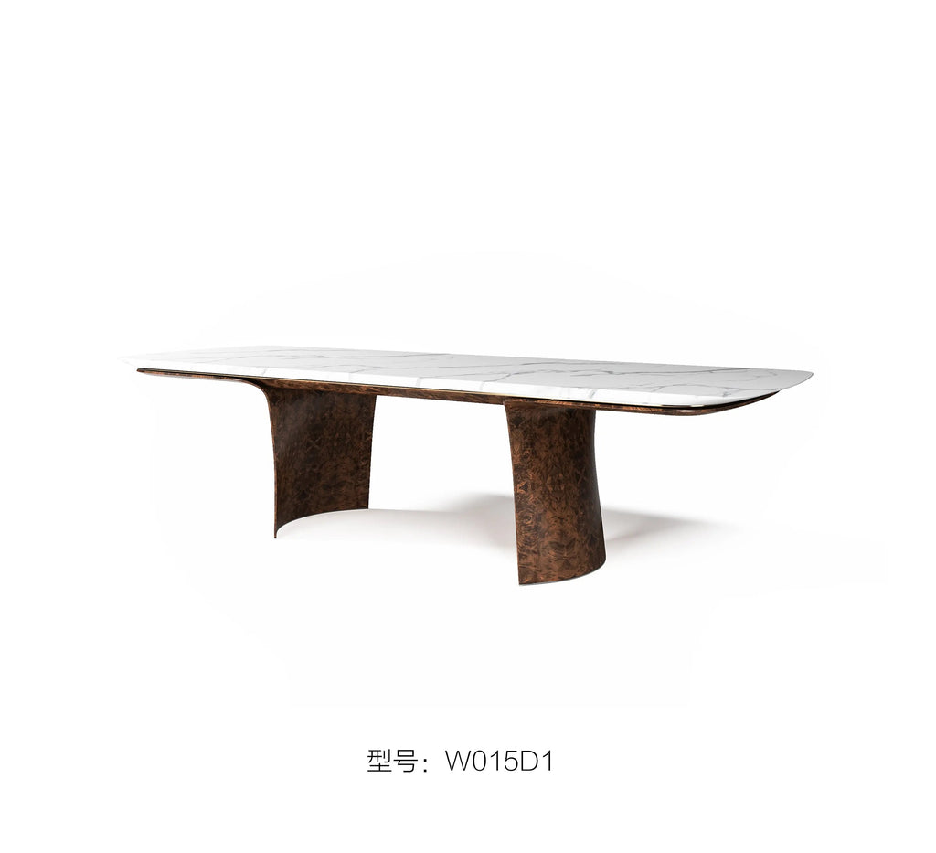 Table à manger moderne en marbre longue avec base en bois