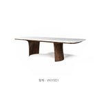 Table à manger moderne en marbre longue avec base en bois