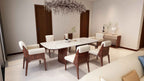 Table à manger moderne en marbre longue avec base en bois