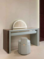 Coiffeuse de luxe moderne avec miroir demi-lune et tiroir en cuir
