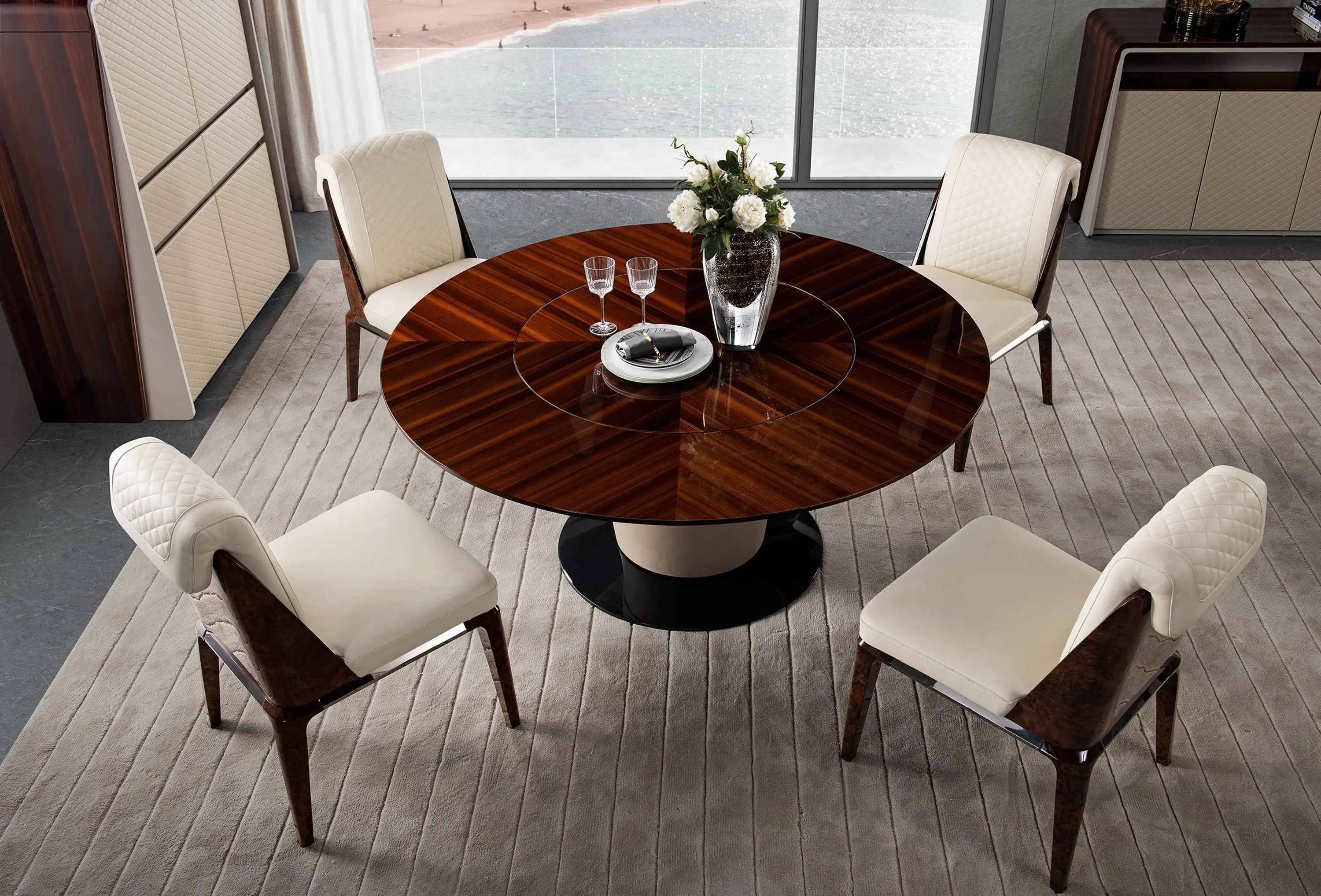 Table à manger ronde de luxe à plateau en bois pour 4 personnes