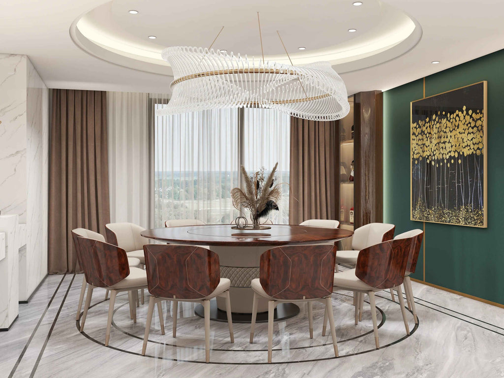 Table à manger ronde de luxe à plateau en bois pour 4 personnes