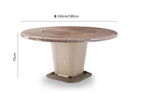 Table de salle à manger de luxe ronde avec piètement en métal et plateau en placage bois