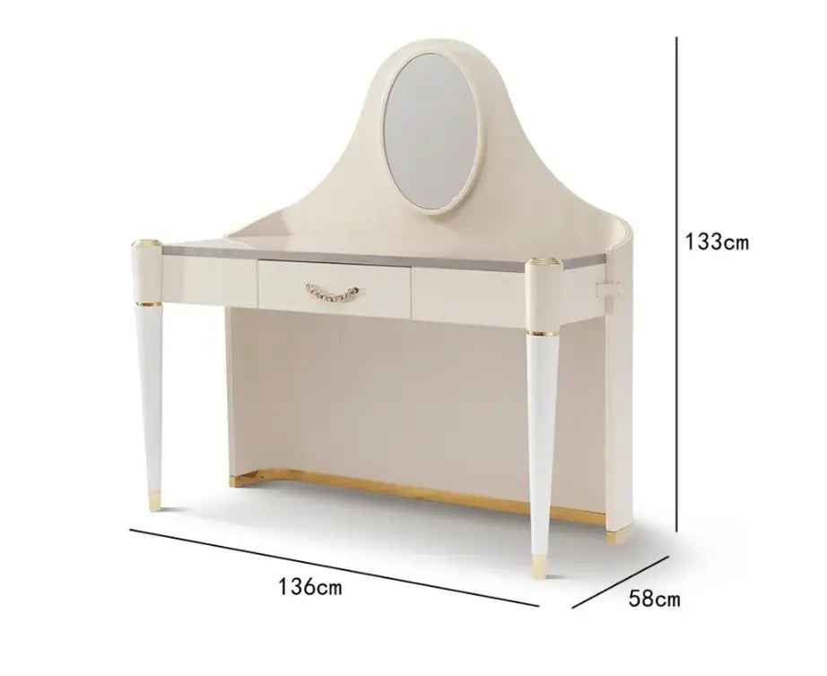 Coiffeuse en cuir blanc avec miroir pour chambres élégantes