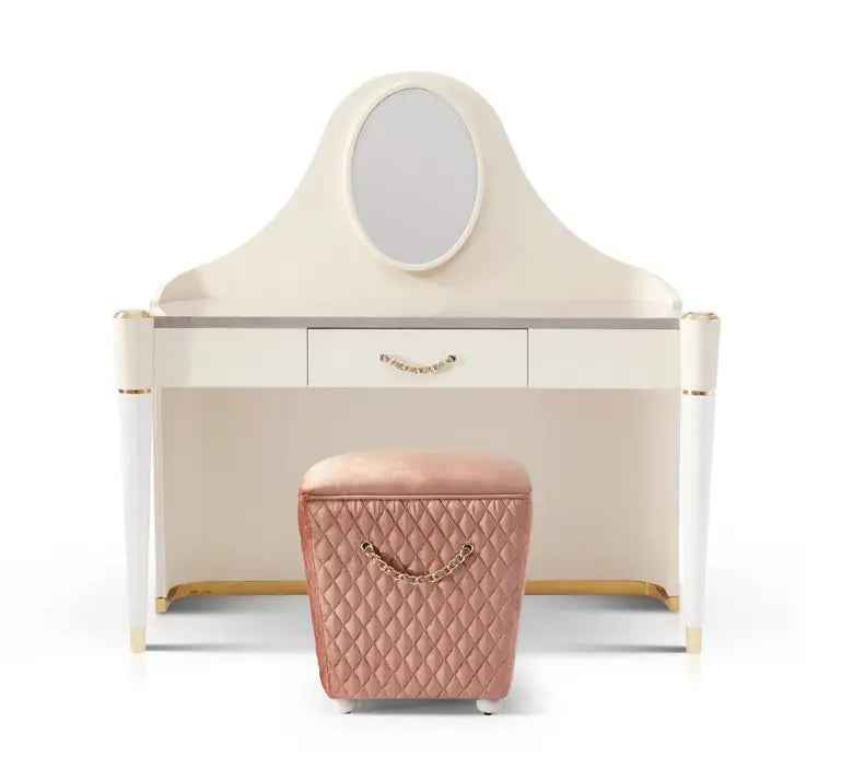 Coiffeuse en cuir blanc avec miroir pour chambres élégantes