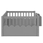 Lit d'enfant Bellemave avec clôture rehaussée et étagère, cadre de lit Montessori double en bois pour filles et garçons