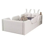 Lit plateforme double Whisen, cadre de lit rembourré pour enfants avec coussin lapin, barrières latérales amovibles