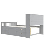 Lit plateforme capitaine double/grand avec 4 tiroirs et étagères de rangement, cadre de lit en bois massif avec tête de lit bibliothèque de rangement