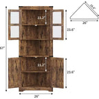 Meuble d'angle haut de 175 cm, Meuble de rangement d'angle style ferme, Rangement peu encombrant, Porte vitrée, Étagères réglables, pour Salon, Cuisine