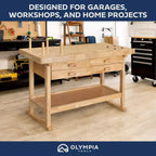 Établi en bois d'hévéa Olympia Tools 60, 4 tiroirs, capacité de 204 kg