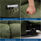 Fauteuil de massage inclinable et chauffant – Fauteuil à bascule pivotant à 360°, canapé simple surdimensionné avec vibration, port USB et poches de rangement pour salon/chambre