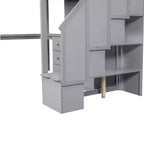 Lit mezzanine une place avec bureau en L, 3 tiroirs, placard, rangements intégrés dans l'escalier, en pin massif/MDF