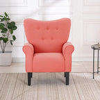 Fauteuil d'appoint moderne Erommy, fauteuil à dossier haut, canapé simple en tissu rembourré avec boutons et pieds en bois pour salon