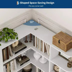 Étagère d'angle, étagères d'angle hautes de 74 po, bibliothèque en L à 6 niveaux avec étagères ouvertes et tiroirs de rangement pour le salon ou le bureau à domicile