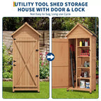 Armoire à outils d'extérieur en bois imperméable, avec portes doubles verrouillables, 3 étagères réglables et toit incliné – Rangement peu encombrant pour terrasse, cour ou pelouse