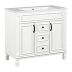 Meuble-lavabo de salle de bain moderne de 91 cm avec lavabo et armoire de toilette, 2 portes et 2 tiroirs