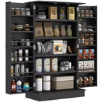 HOMCOM Meuble de cuisine 41, Armoire de cuisine à 2 portes avec 5 étagères de rangement, 12 porte-épices et étagères réglables pour salle à manger