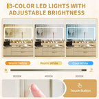 Coiffeuse avec miroir et lumières, miroir lumineux à LED, tiroirs de rangement spacieux pour produits cosmétiques et articles de toilette