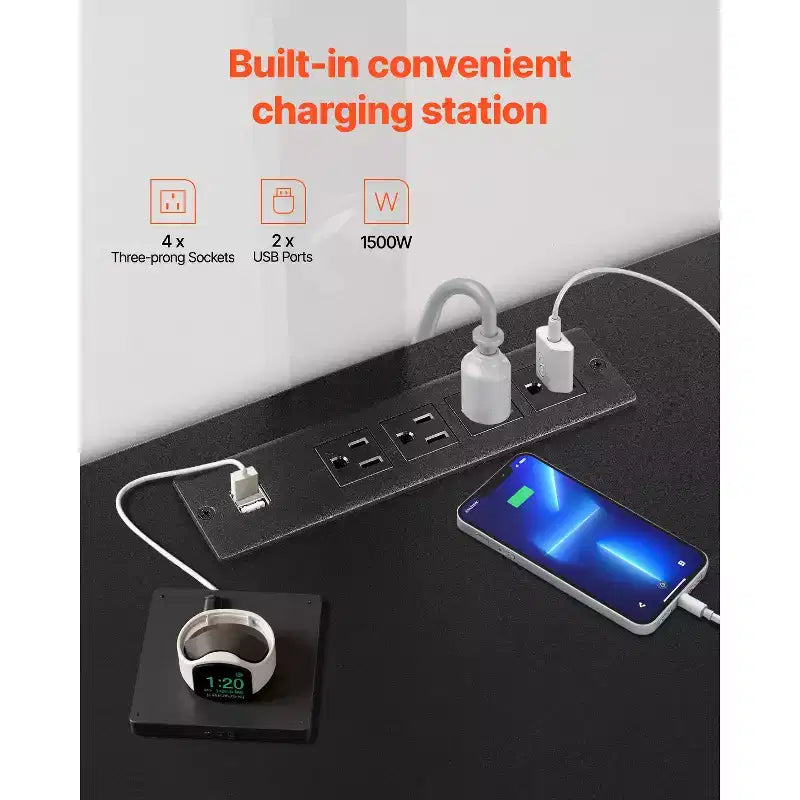 Meuble TV VEVOR 52 po avec support pour téléviseurs jusqu'à 75 po, centre de divertissement avec prise de courant, réglable en hauteur, noir