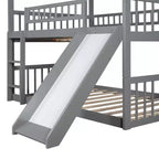 Lit superposé triple pour deux personnes avec échelle convertible et toboggan, lit triple avec barrières de sécurité, blanc/gris/espresso - ModernLuxe